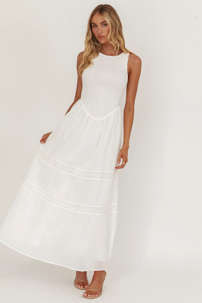 Abito midi Smith con corpino arricciato bianco