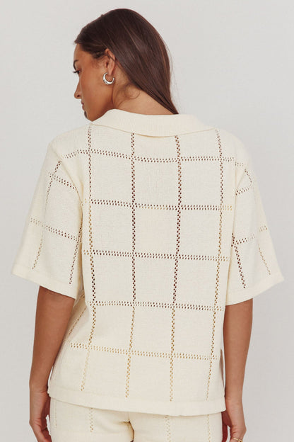 Top con bottoni dorati in maglia da marinaio color crema