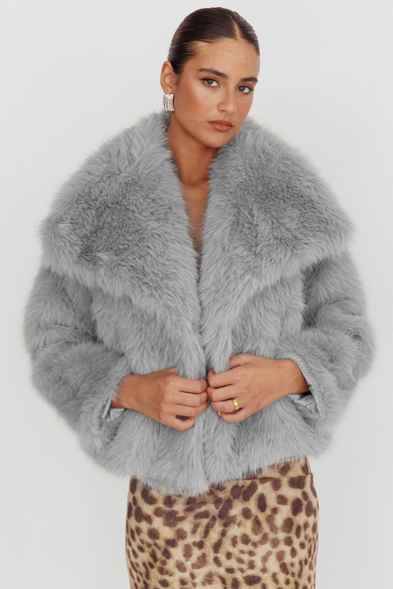 Giacca in pelliccia con revers oversize Copenhagen color crema