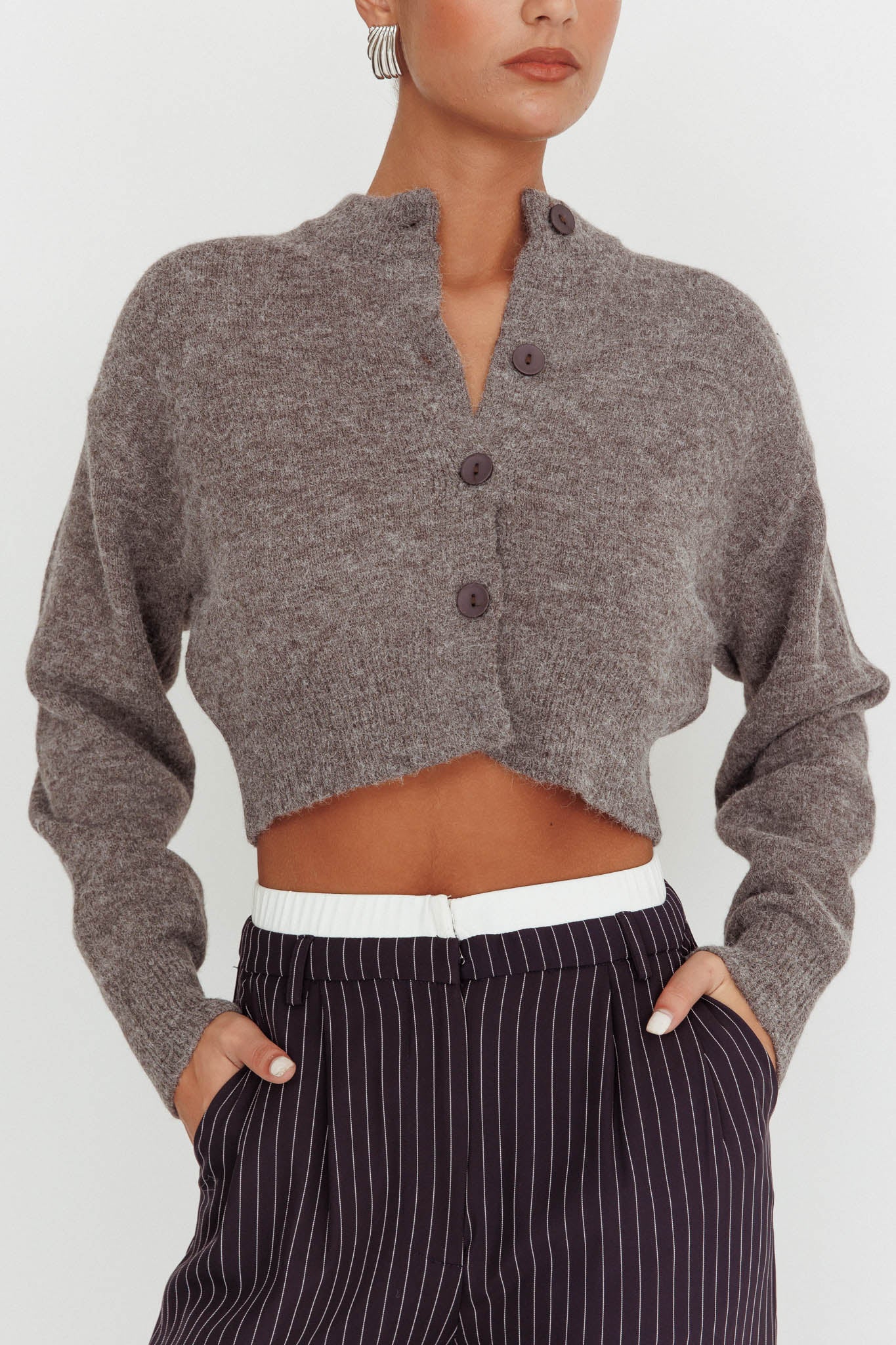 Cardigan corto con spalle cadenti grigio Paesi Bassi