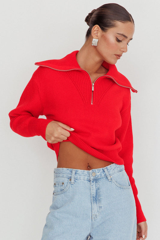Maglione in maglia Dawneta con mezza cerniera rosso