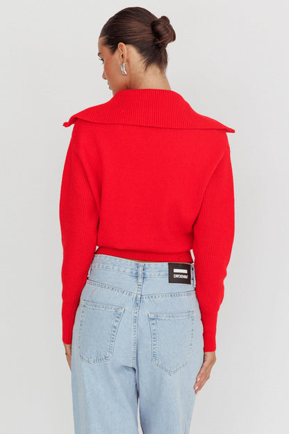 Maglione in maglia Dawneta con mezza cerniera rosso