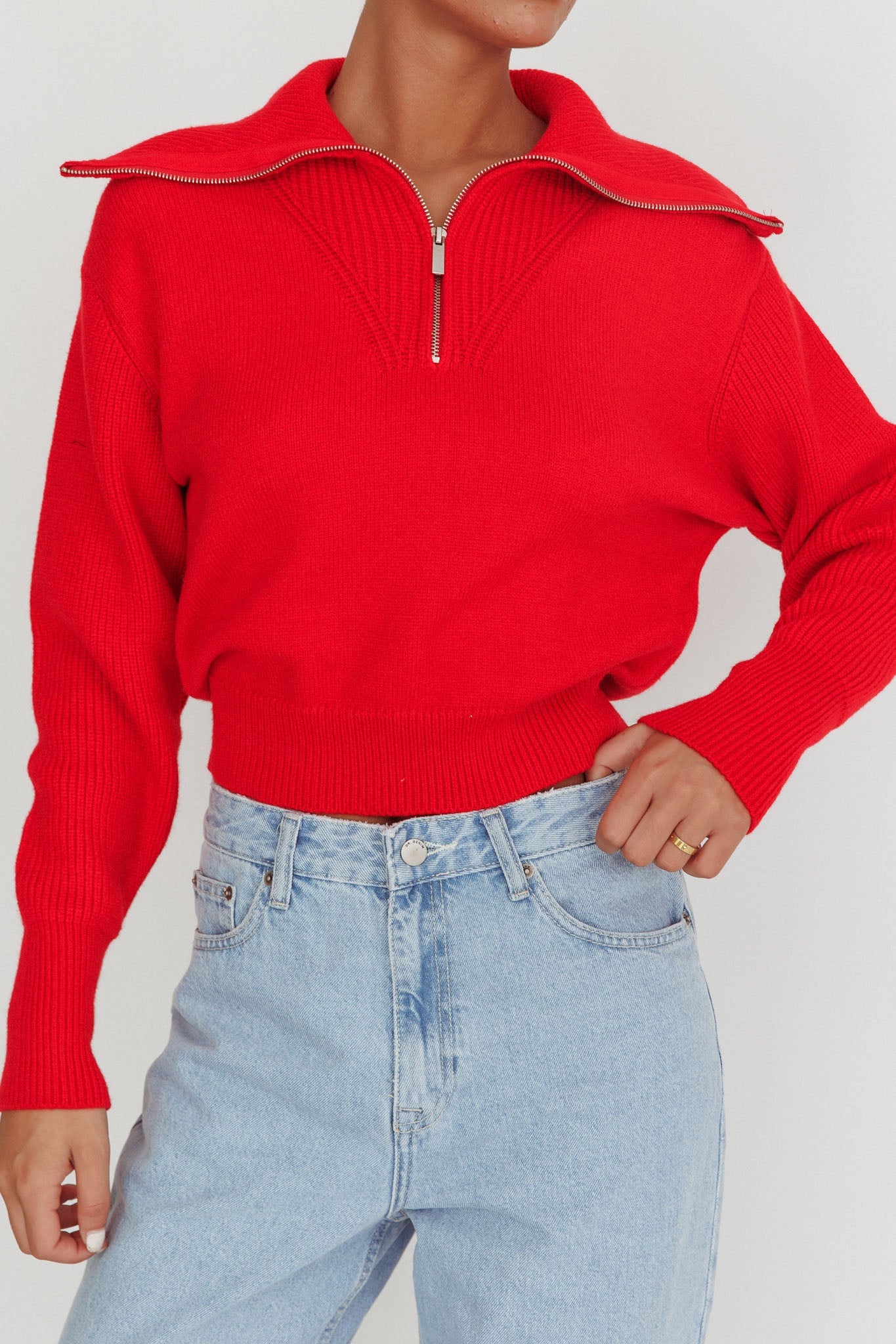 Maglione in maglia Dawneta con mezza cerniera rosso