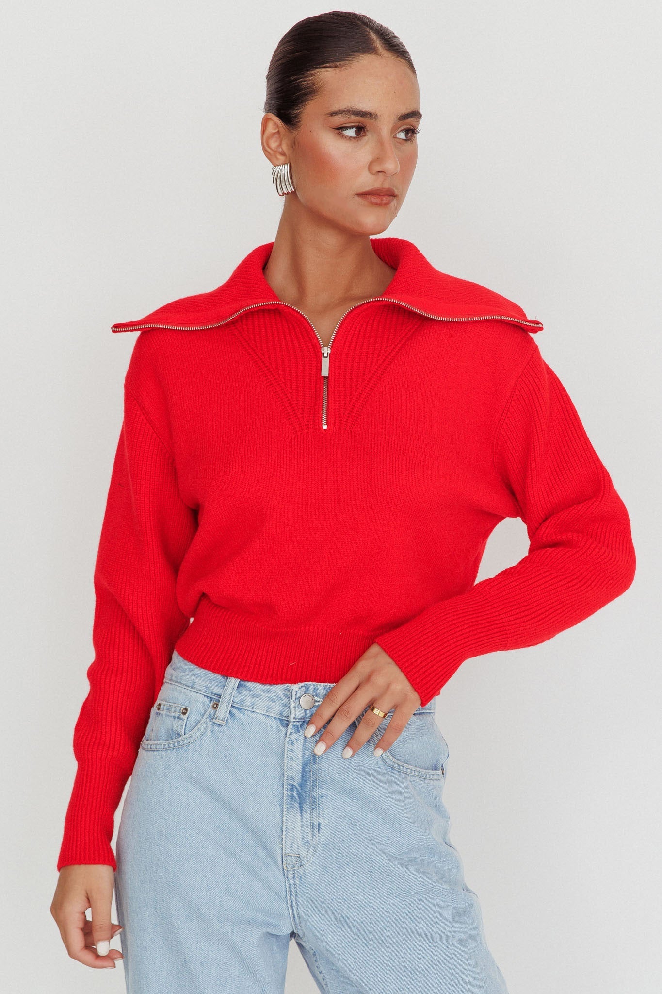 Maglione in maglia Dawneta con mezza cerniera rosso