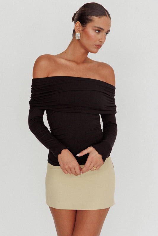 Top a maniche lunghe con spalle scoperte Ricki nero