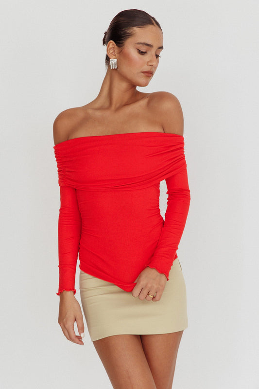 Top a maniche lunghe con spalle scoperte Ricki rosso