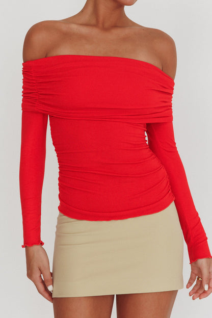 Top a maniche lunghe con spalle scoperte Ricki rosso