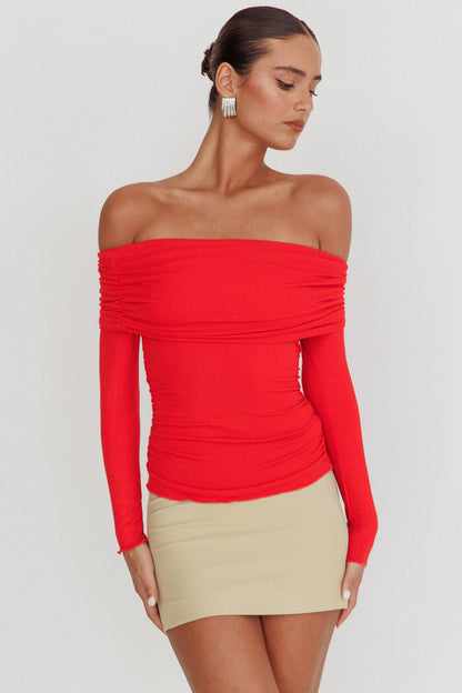 Top a maniche lunghe con spalle scoperte Ricki rosso